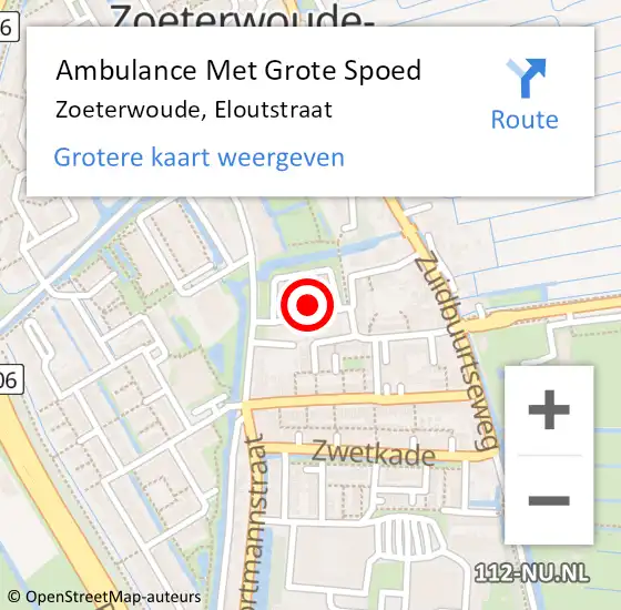 Locatie op kaart van de 112 melding: Ambulance Met Grote Spoed Naar Zoeterwoude, Eloutstraat op 16 december 2024 10:23