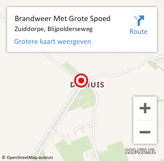 Locatie op kaart van de 112 melding: Brandweer Met Grote Spoed Naar Zuiddorpe, Blijpolderseweg op 16 december 2024 10:39