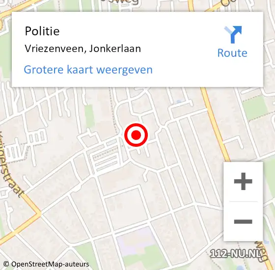 Locatie op kaart van de 112 melding: Politie Vriezenveen, Jonkerlaan op 16 december 2024 10:48