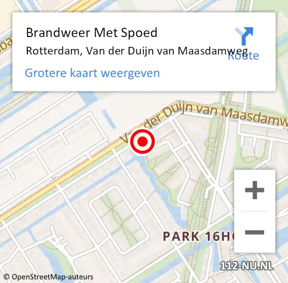 Locatie op kaart van de 112 melding: Brandweer Met Spoed Naar Rotterdam, Van der Duijn van Maasdamweg op 16 december 2024 11:38