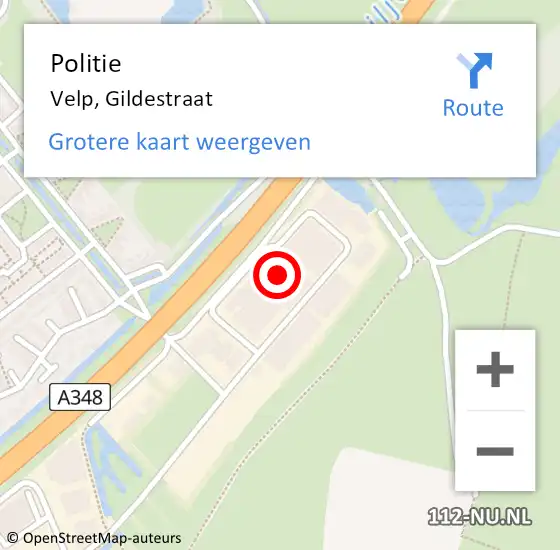 Locatie op kaart van de 112 melding: Politie Velp, Gildestraat op 16 december 2024 11:49