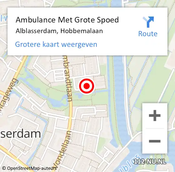 Locatie op kaart van de 112 melding: Ambulance Met Grote Spoed Naar Alblasserdam, Hobbemalaan op 16 december 2024 11:53