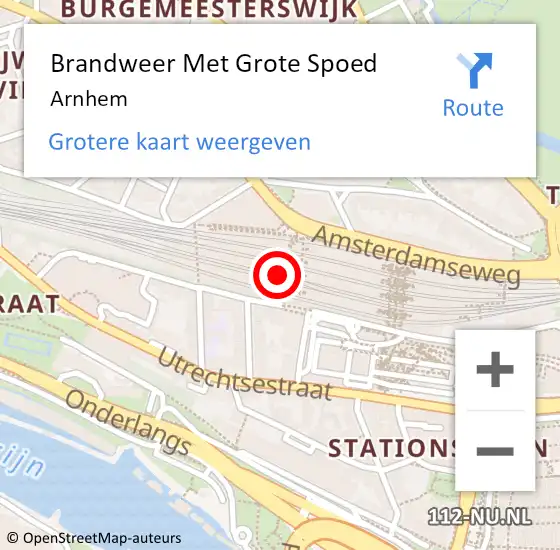 Locatie op kaart van de 112 melding: Brandweer Met Grote Spoed Naar Arnhem op 16 december 2024 11:56