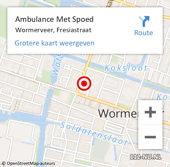 Locatie op kaart van de 112 melding: Ambulance Met Spoed Naar Wormerveer, Fresiastraat op 16 december 2024 12:01