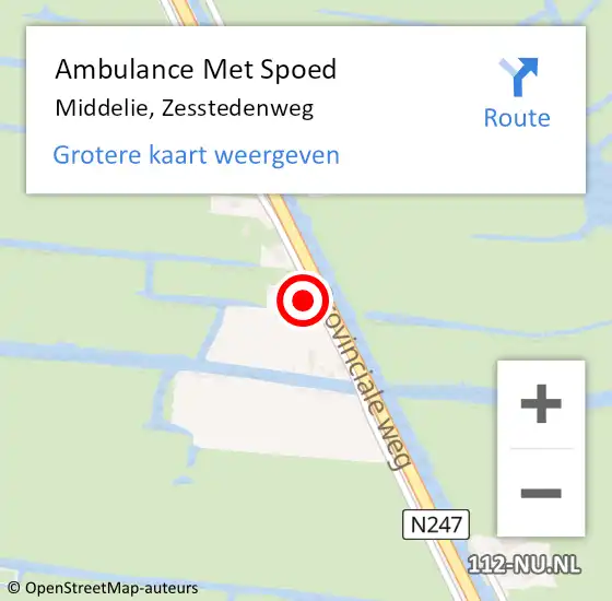 Locatie op kaart van de 112 melding: Ambulance Met Spoed Naar Middelie, Zesstedenweg op 16 december 2024 12:09