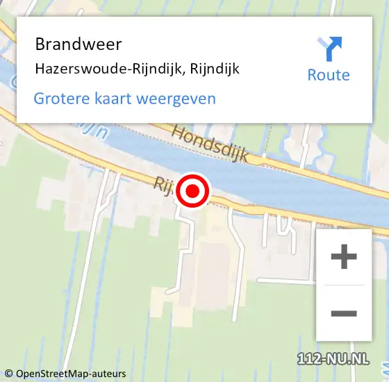 Locatie op kaart van de 112 melding: Brandweer Hazerswoude-Rijndijk, Rijndijk op 16 december 2024 12:18