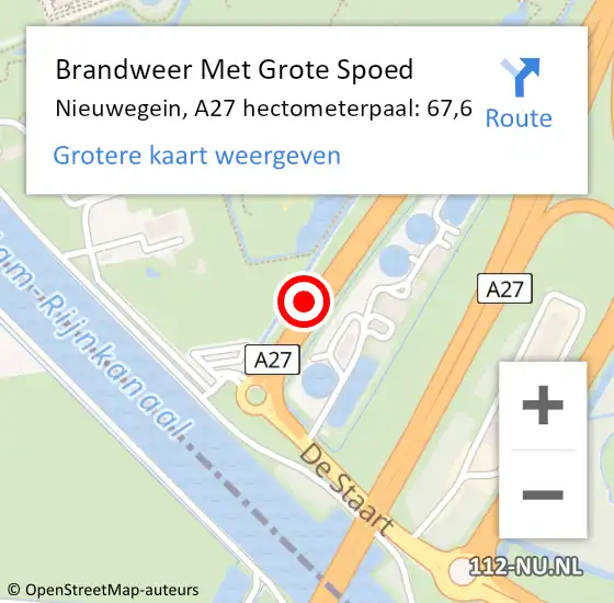 Locatie op kaart van de 112 melding: Brandweer Met Grote Spoed Naar Nieuwegein, A27 hectometerpaal: 67,6 op 16 december 2024 12:21