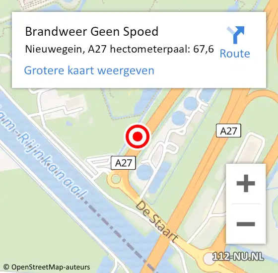 Locatie op kaart van de 112 melding: Brandweer Geen Spoed Naar Nieuwegein, A27 hectometerpaal: 67,6 op 16 december 2024 12:23