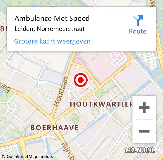 Locatie op kaart van de 112 melding: Ambulance Met Spoed Naar Warmond, Norremeerstraat op 16 december 2024 12:33