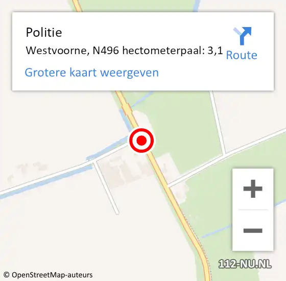 Locatie op kaart van de 112 melding: Politie Westvoorne, N496 hectometerpaal: 3,1 op 16 december 2024 12:56