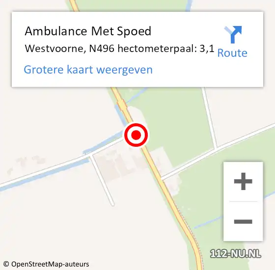 Locatie op kaart van de 112 melding: Ambulance Met Spoed Naar Westvoorne, N496 hectometerpaal: 3,1 op 16 december 2024 12:56