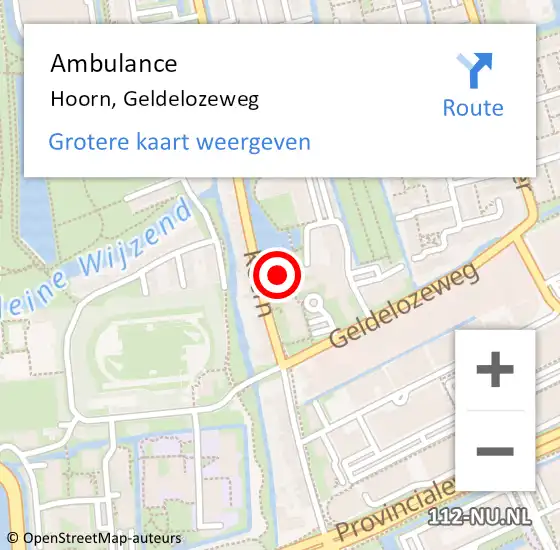 Locatie op kaart van de 112 melding: Ambulance Hoorn, Geldelozeweg op 16 december 2024 13:00