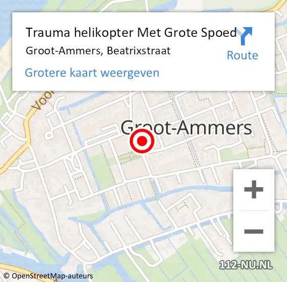 Locatie op kaart van de 112 melding: Trauma helikopter Met Grote Spoed Naar Groot-Ammers, Beatrixstraat op 16 december 2024 13:11