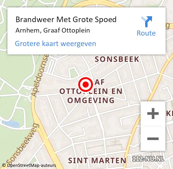 Locatie op kaart van de 112 melding: Brandweer Met Grote Spoed Naar Arnhem, Graaf Ottoplein op 16 december 2024 14:02