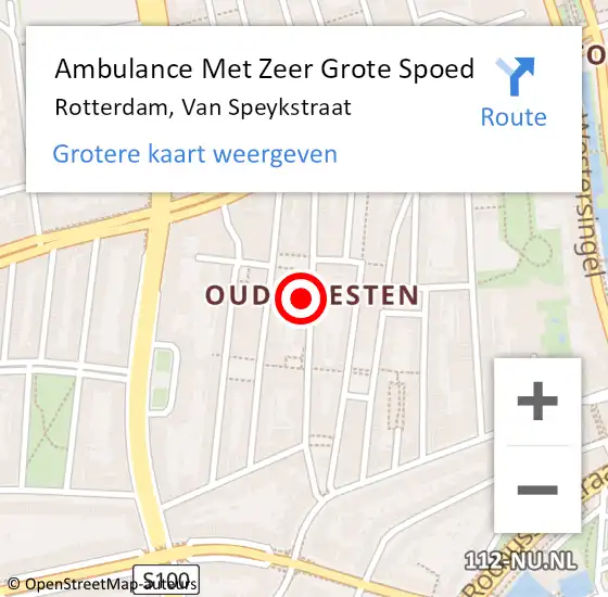 Locatie op kaart van de 112 melding: Ambulance Met Zeer Grote Spoed Naar Rotterdam, Van Speykstraat op 16 december 2024 14:12