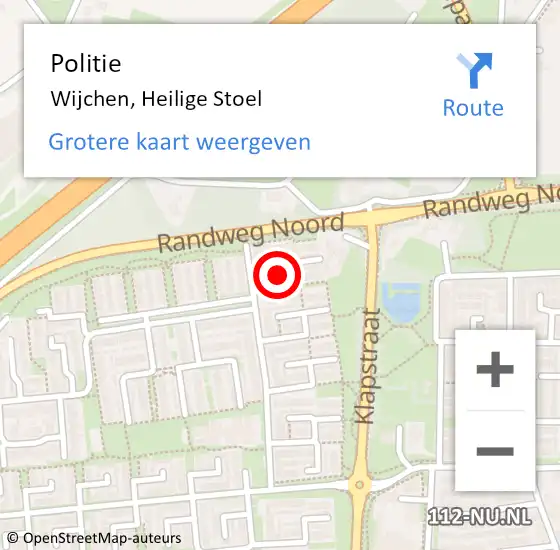 Locatie op kaart van de 112 melding: Politie Wijchen, Heilige Stoel op 16 december 2024 15:01