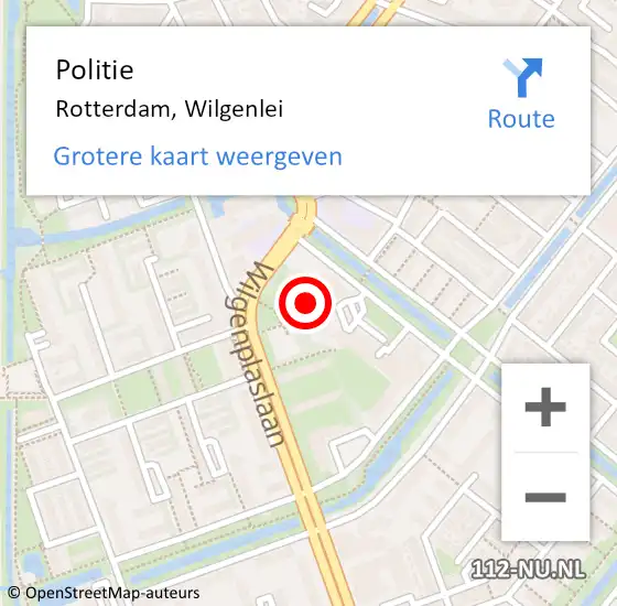 Locatie op kaart van de 112 melding: Politie Rotterdam, Wilgenlei op 16 december 2024 15:13