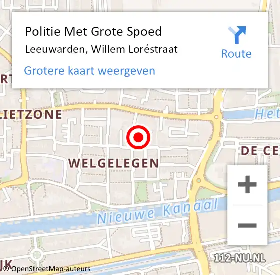 Locatie op kaart van de 112 melding: Politie Met Grote Spoed Naar Leeuwarden, Willem Loréstraat op 16 december 2024 15:43