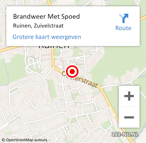 Locatie op kaart van de 112 melding: Brandweer Met Spoed Naar Ruinen, Zuivelstraat op 16 december 2024 15:43