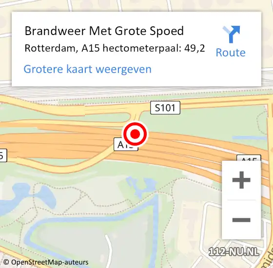 Locatie op kaart van de 112 melding: Brandweer Met Grote Spoed Naar Rotterdam, A15 hectometerpaal: 49,2 op 16 december 2024 15:43