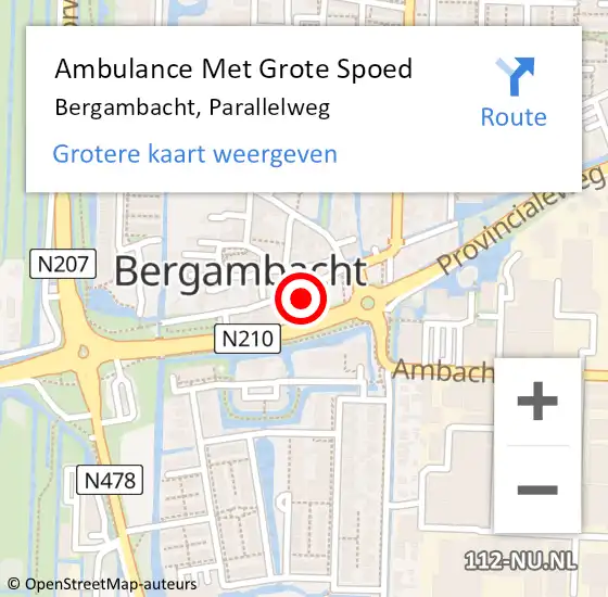 Locatie op kaart van de 112 melding: Ambulance Met Grote Spoed Naar Bergambacht, Parallelweg op 16 december 2024 15:50