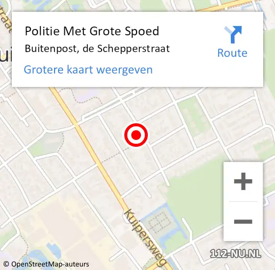 Locatie op kaart van de 112 melding: Politie Met Grote Spoed Naar Buitenpost, de Schepperstraat op 16 december 2024 16:02