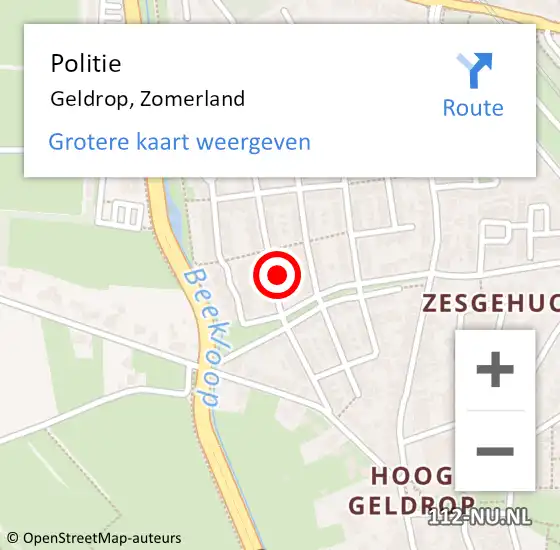 Locatie op kaart van de 112 melding: Politie Geldrop, Zomerland op 16 december 2024 16:23