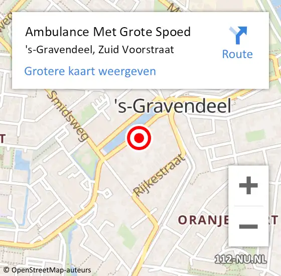 Locatie op kaart van de 112 melding: Ambulance Met Grote Spoed Naar 's-Gravendeel, Zuid Voorstraat op 16 december 2024 16:25