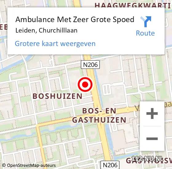 Locatie op kaart van de 112 melding: Ambulance Met Zeer Grote Spoed Naar Leiden, Churchilllaan op 16 december 2024 16:30