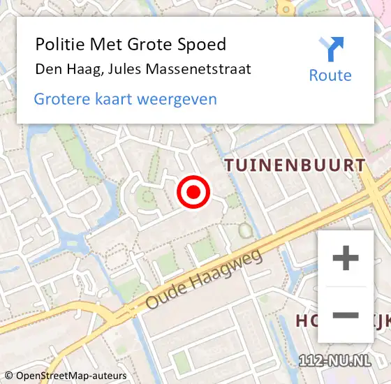 Locatie op kaart van de 112 melding: Politie Met Grote Spoed Naar Den Haag, Jules Massenetstraat op 16 december 2024 16:36