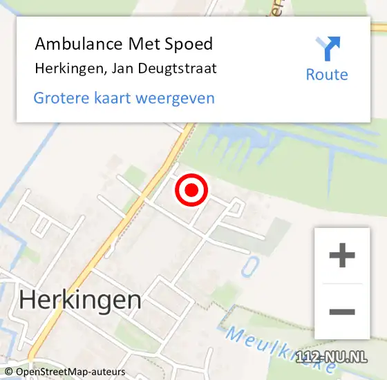 Locatie op kaart van de 112 melding: Ambulance Met Spoed Naar Herkingen, Jan Deugtstraat op 16 december 2024 16:51