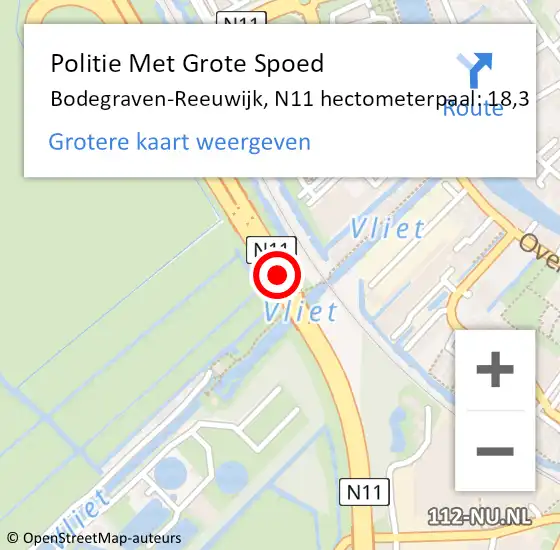 Locatie op kaart van de 112 melding: Politie Met Grote Spoed Naar Bodegraven-Reeuwijk, N11 hectometerpaal: 18,3 op 16 december 2024 16:59