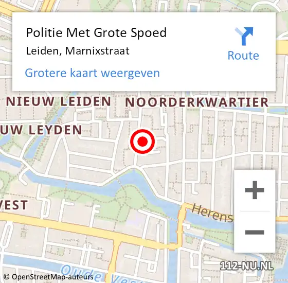 Locatie op kaart van de 112 melding: Politie Met Grote Spoed Naar Leiden, Marnixstraat op 16 december 2024 17:10