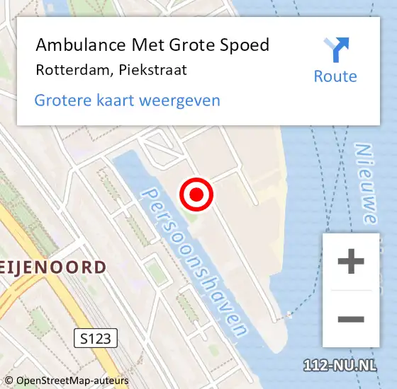 Locatie op kaart van de 112 melding: Ambulance Met Grote Spoed Naar Rotterdam, Piekstraat op 16 december 2024 17:15