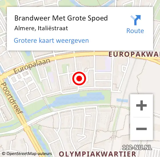 Locatie op kaart van de 112 melding: Brandweer Met Grote Spoed Naar Almere, Italiëstraat op 16 december 2024 17:23