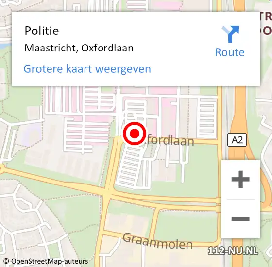 Locatie op kaart van de 112 melding: Politie Maastricht, Oxfordlaan op 16 december 2024 17:36