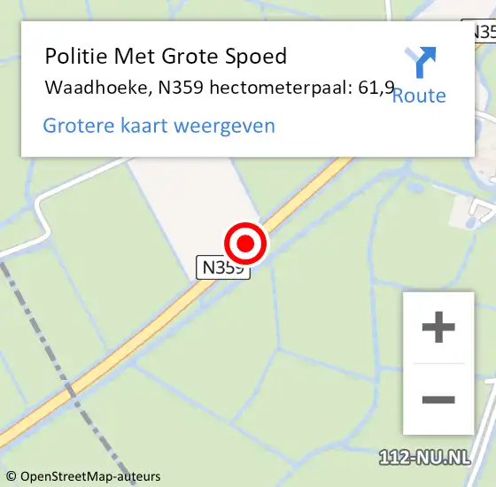 Locatie op kaart van de 112 melding: Politie Met Grote Spoed Naar Waadhoeke, N359 hectometerpaal: 61,9 op 16 december 2024 18:14