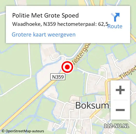 Locatie op kaart van de 112 melding: Politie Met Grote Spoed Naar Waadhoeke, N359 hectometerpaal: 62,5 op 16 december 2024 18:15