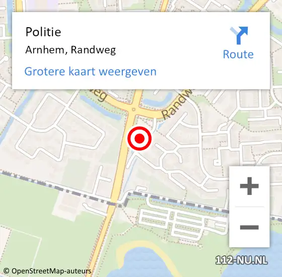 Locatie op kaart van de 112 melding: Politie Arnhem, Randweg op 16 december 2024 18:56