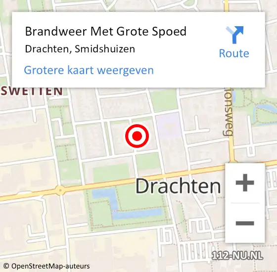 Locatie op kaart van de 112 melding: Brandweer Met Grote Spoed Naar Drachten, Smidshuizen op 16 december 2024 19:01