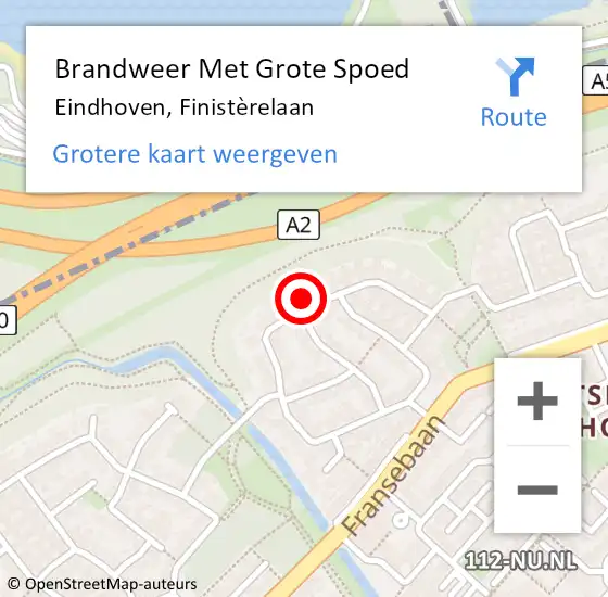 Locatie op kaart van de 112 melding: Brandweer Met Grote Spoed Naar Eindhoven, Finistèrelaan op 16 december 2024 19:15