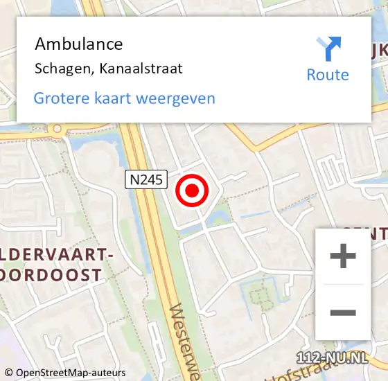 Locatie op kaart van de 112 melding: Ambulance Schagen, Kanaalstraat op 16 december 2024 19:32