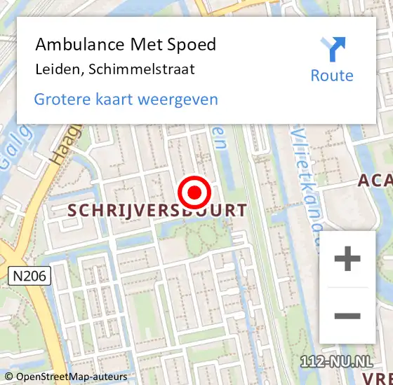 Locatie op kaart van de 112 melding: Ambulance Met Spoed Naar Leiden, Schimmelstraat op 16 december 2024 19:33