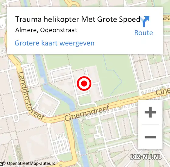 Locatie op kaart van de 112 melding: Trauma helikopter Met Grote Spoed Naar Almere, Odeonstraat op 16 december 2024 19:48