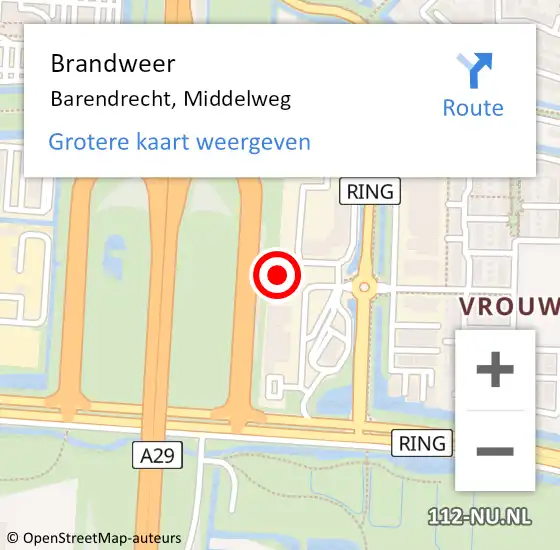 Locatie op kaart van de 112 melding: Brandweer Barendrecht, Middelweg op 16 december 2024 19:49