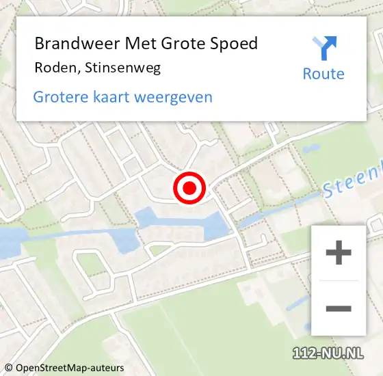 Locatie op kaart van de 112 melding: Brandweer Met Grote Spoed Naar Roden, Stinsenweg op 16 december 2024 20:24