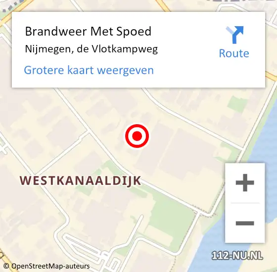 Locatie op kaart van de 112 melding: Brandweer Met Spoed Naar Nijmegen, de Vlotkampweg op 16 december 2024 20:36