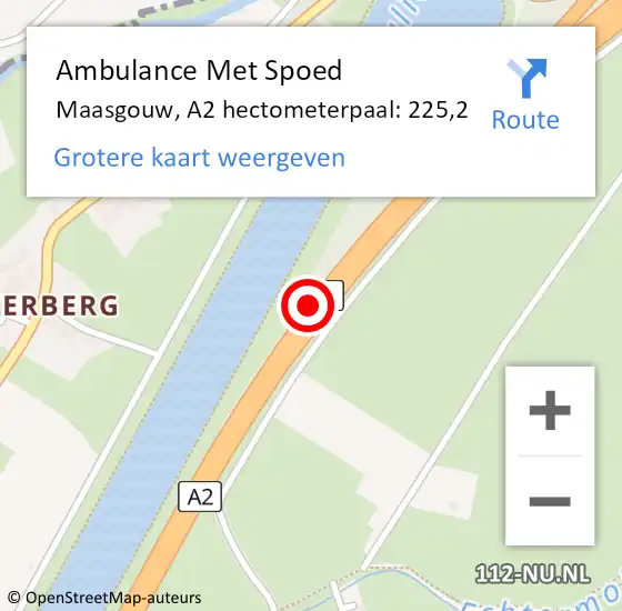 Locatie op kaart van de 112 melding: Ambulance Met Spoed Naar Maasgouw, A2 hectometerpaal: 225,2 op 16 december 2024 20:42