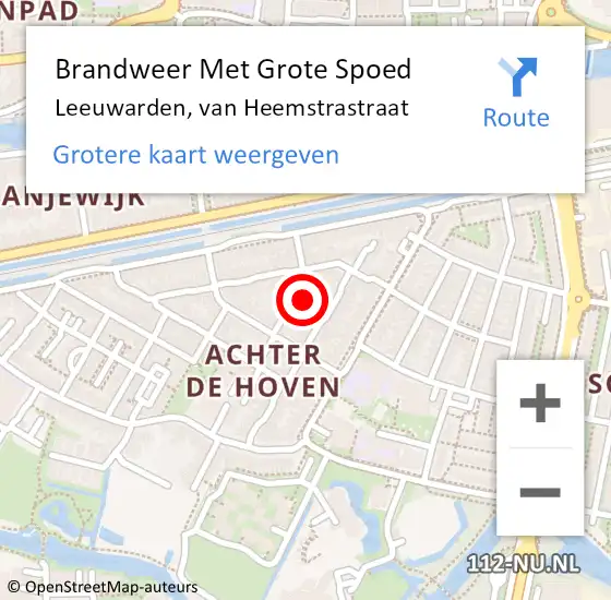 Locatie op kaart van de 112 melding: Brandweer Met Grote Spoed Naar Leeuwarden, van Heemstrastraat op 16 december 2024 20:44