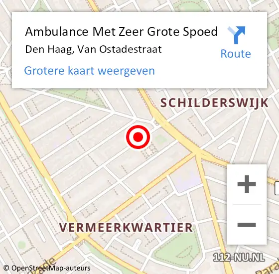 Locatie op kaart van de 112 melding: Ambulance Met Zeer Grote Spoed Naar Den Haag, Van Ostadestraat op 16 december 2024 20:48